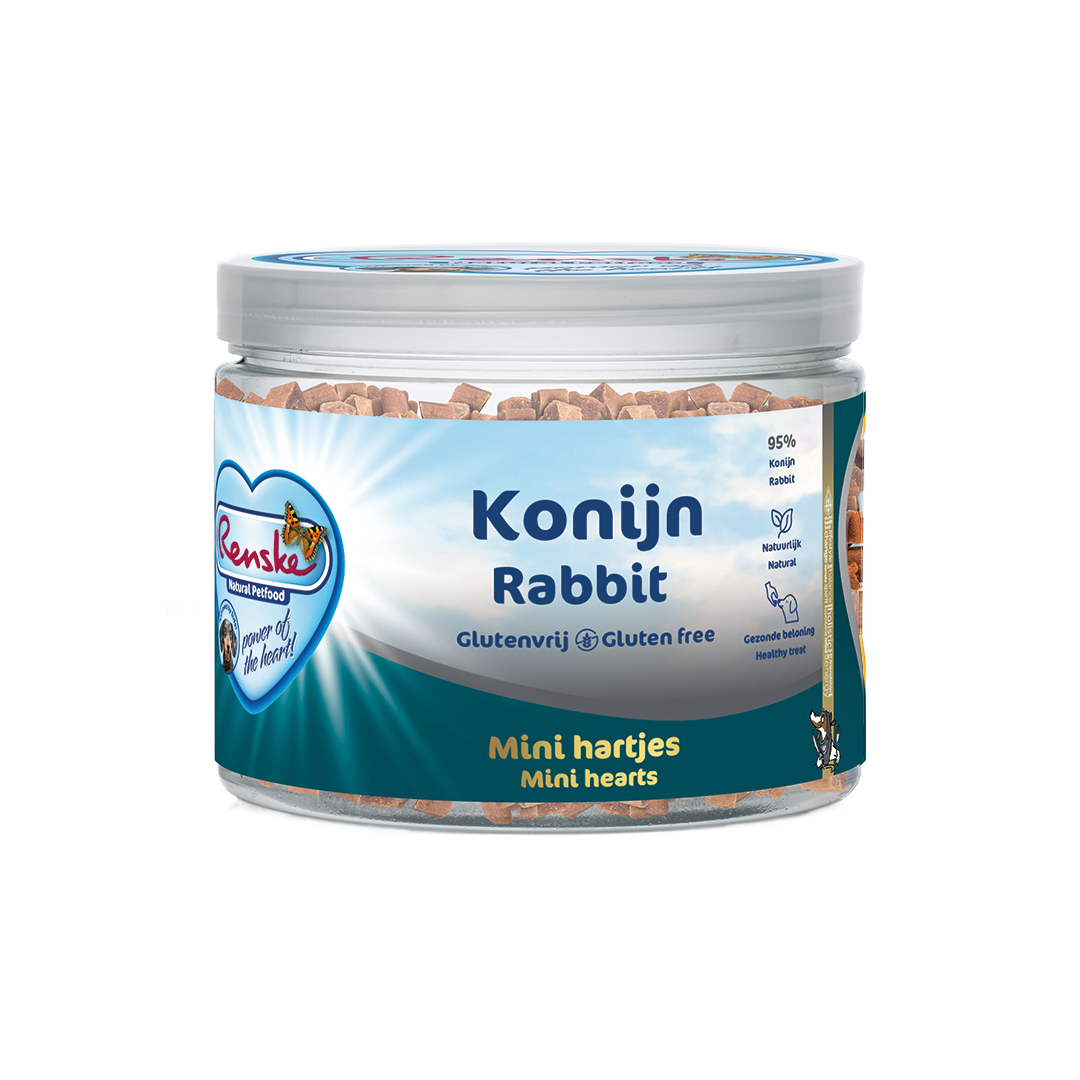 Renske Vlees Hartjes KONIJN 100gr - Hond gezonde beloning
