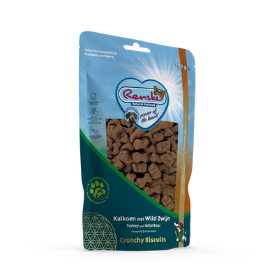 Crunchy kalkoen met wild zwijn beloningskoekjes