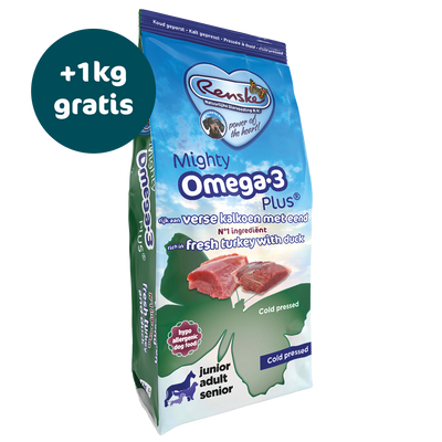 Renske Mighty Omega Plus - Kalkoen & Eend Koudgeperst 12 kg - Nu tijdelijk 1kg gratis (ontvang 2x 6,5 kg i.p.v. 12 kg)