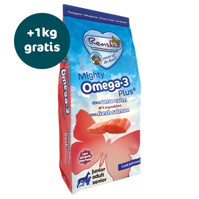 Renske Mighty Omega Plus - Zalm Koudgeperst 12 kg - Nu tijdelijk 1kg gratis (ontvang 2x 6,5 kg i.p.v. 12 kg)