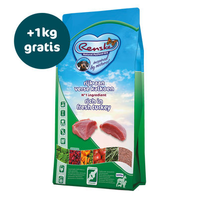 Renske Super Premium - Senior - Verse Kalkoen Graanvrij 12 kg - Nu tijdelijk 1kg gratis (ontvang 2x 6,5 kg i.p.v. 12 kg)