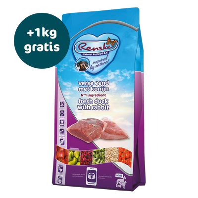 Renske Super Premium - Verse Eend en Konijn 12 kg - Nu tijdelijk 1kg gratis (ontvang 2x 6,5 kg i.p.v. 12 kg)